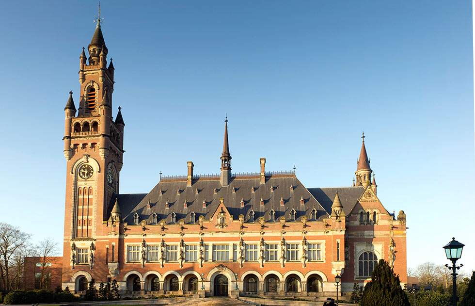 O Palácio da Paz, em Haia, nos Países Baixos é conhecido como a 'sede do direito internacional', por sediar a Corte Internacional de Justiça.