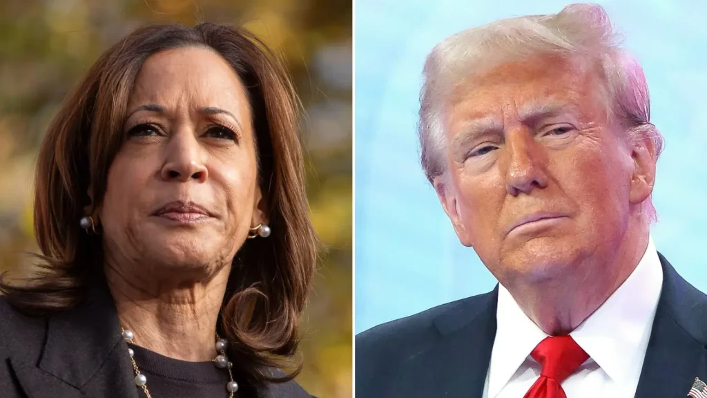 Os candidatos à presidência dos Estados Unidos, Kamala Harris a esquerda, e Donald Trump a direita.