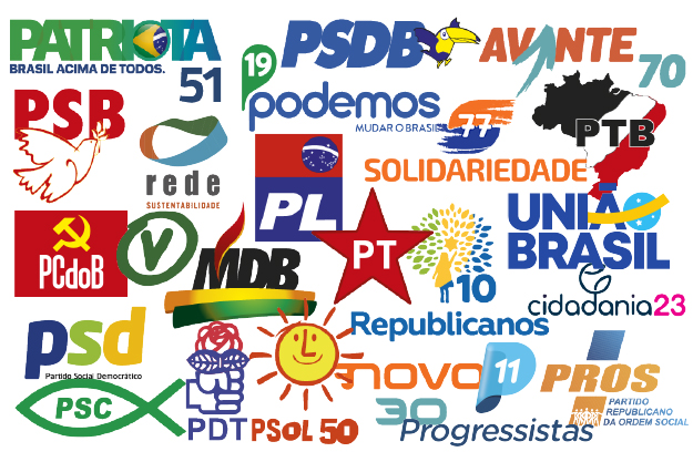 Logos de alguns dos partidos políticos do Brasil. Imagem: Câmara dos Deputados.