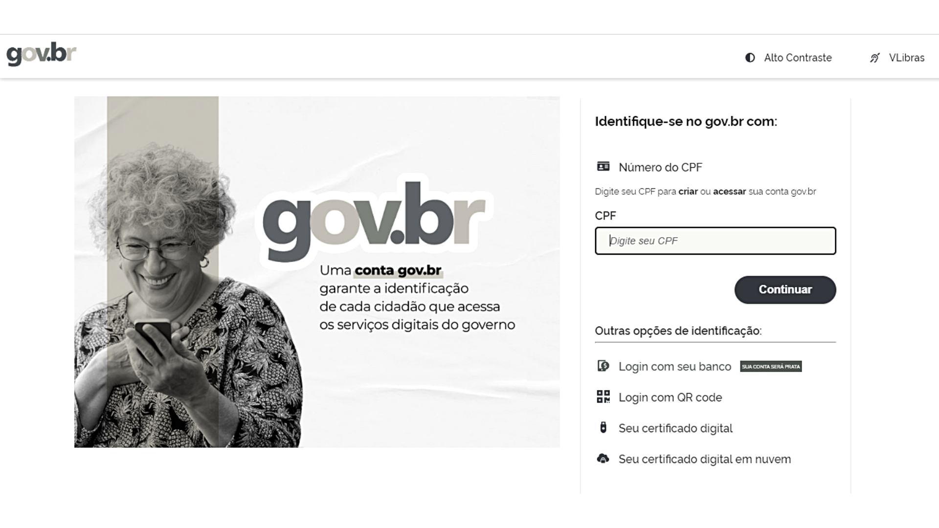 Página da área de login do site Gov.br, espaço utilizado para realização da declaração do Imposto de Renda.