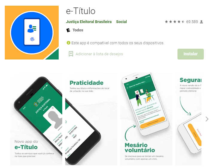 e-Título. Reprodução de print da apresentação do aplicativo na PlayStore.