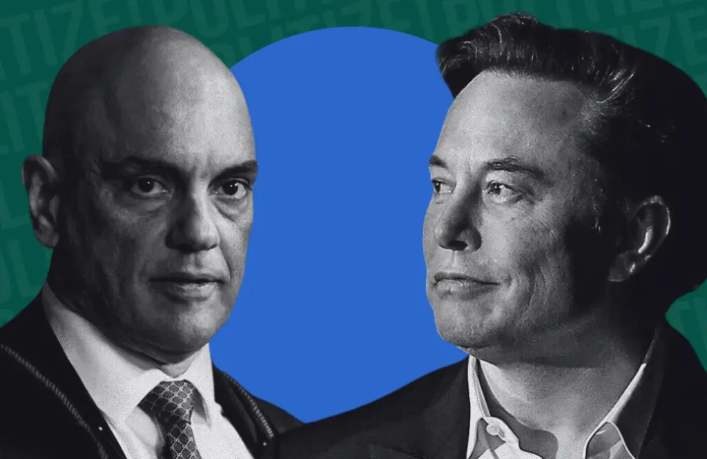 Fotografias de Alexandre de Moraes, à esquerda, e Elon Musk, à direita.