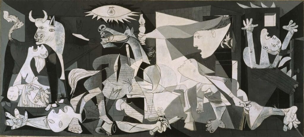 Obra "Guernica" de Pablo Picasso, 1937. Museu Reina Sofia em Madri, Espanha.