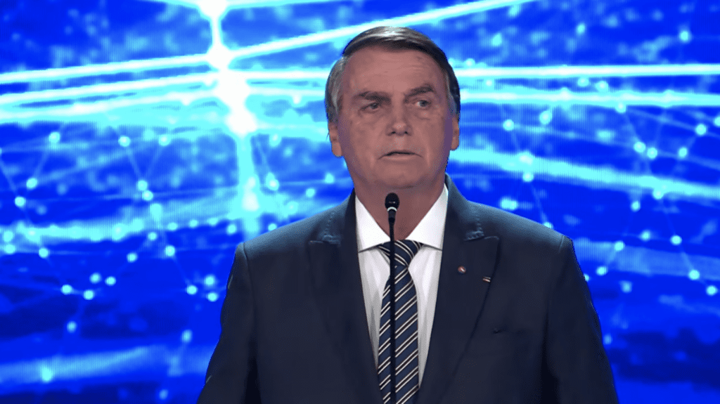 Bolsonaro durante debate na Band em 28/08/2022. Imagem: Reprodução/TV Band.