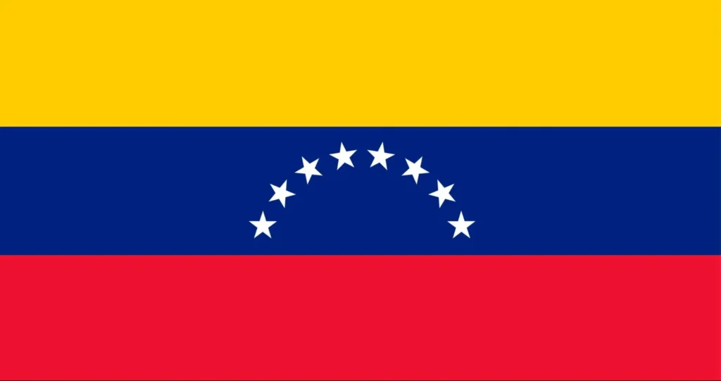 A imagem mostra a bandeira nacional da Venezuela, ou “Bandeira de ilustração da Venezuela”. Possui três listras horizontais: amarela na parte superior, azul no meio e vermelha na parte inferior. A faixa azul contém um arco de oito estrelas brancas no centro. Este foi obtido da coleção de recursos gráficos profissionais do Freepik.