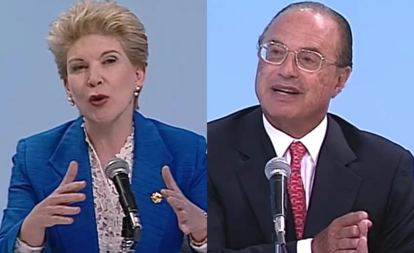 Marta Suplicy, à esquerda, e Paulo Maluf, à direita, em 2000.