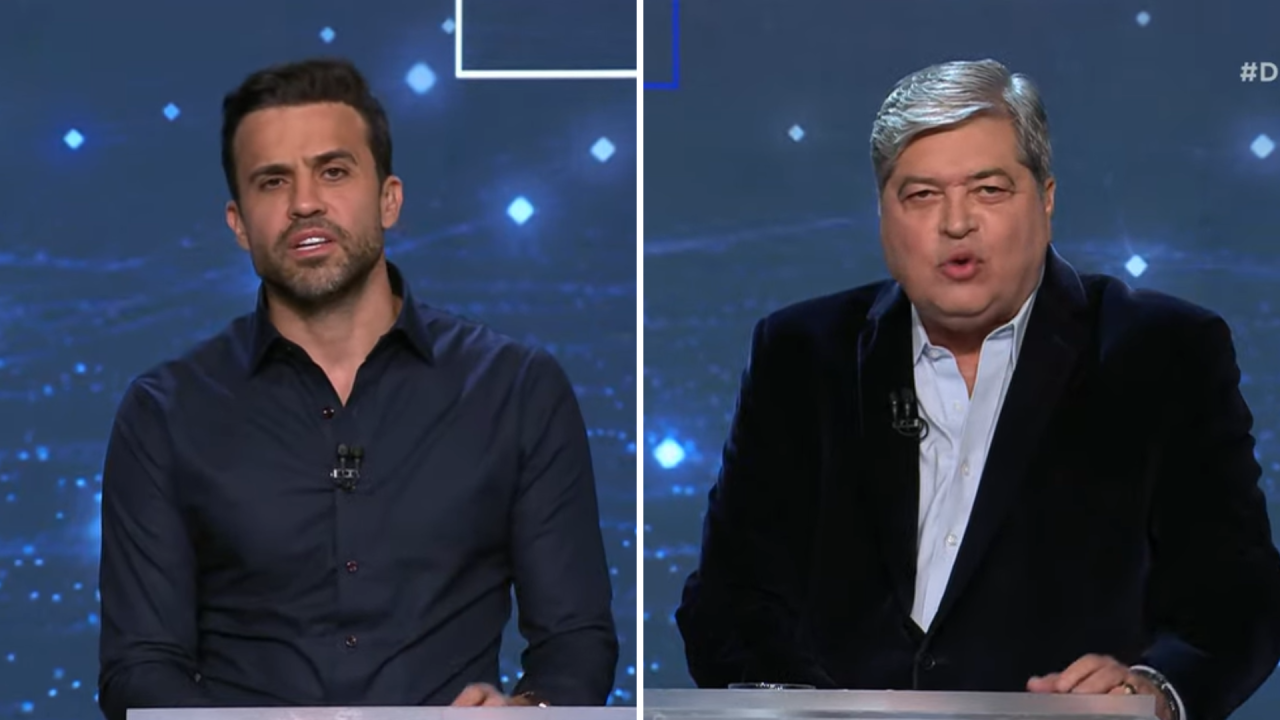 Pablo Marçal, à esquerda, e Datena, à direita durante um dos debates eleitorais de 2024.