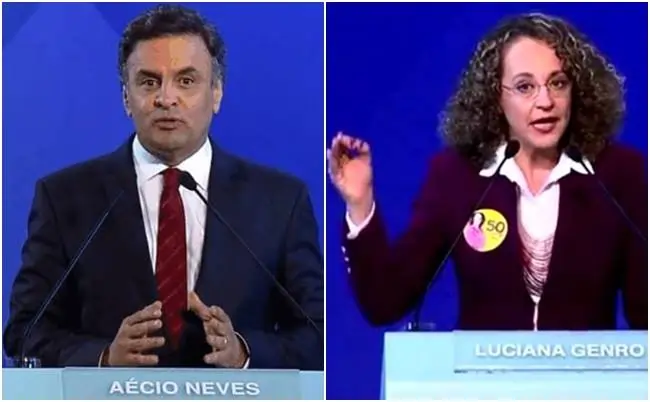 Aécio Neves, à esquerda, e Luciana Genro, à direita, em 2014.