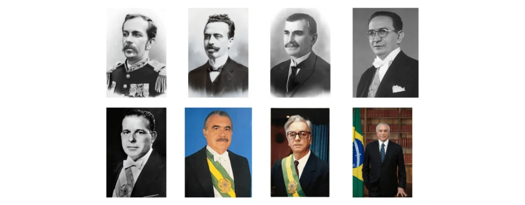 Na imagem, os oito vice presidentes do Brasil. Texto: Vice-Presidente: uma peça-chave na política brasileira