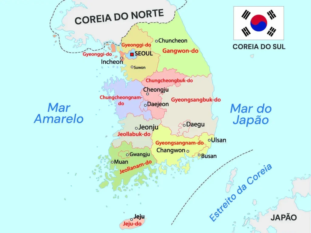 Imagem do mapa da Coreia do Sul.